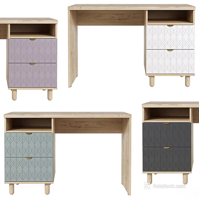 Modern Wooden Office Desk With Multi Colored Drawers And Simple Design 3d model 