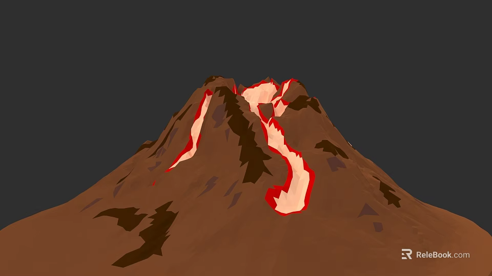 Microtopography Of Erupting Volcano With Flowing Lava And Rocky Terrain Features 3d model 