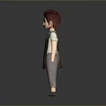 Man With Reddish Brown Hair Green White Top Gray Pants Brown Backpack 3D Character Model