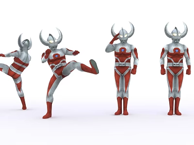 Ultraman Game And Movie Characters In Silver Red Suits With Horned Heads And Various Poses 3d model
