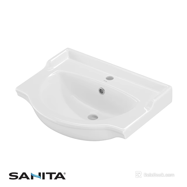 White Ceramic Square Shaped Washbasin With Curved Edges And Drain Hole 3d model 