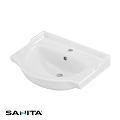 White Ceramic Square Shaped Washbasin With Curved Edges And Drain Hole