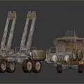 Rustic Brown Heavy Transport Truck Featuring Long Flatbed And Metal Frame With Multiple Wheels
