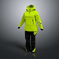 Neon Yellow Outdoor Hooded Jacket With Black Pants And Pockets