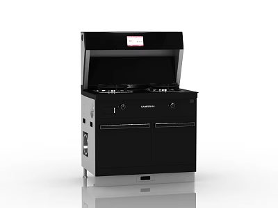Modern Black Kitchen Appliance With Gas Stove Burners And Storage Cabinets 3d model