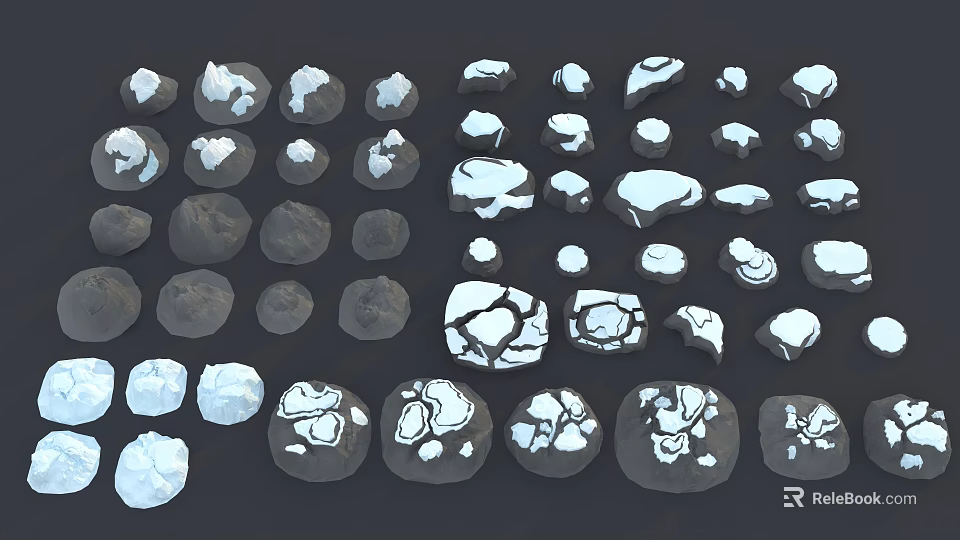 Garden Landscape Decorative Stones With Various Shapes White Cracked And Dark Gray Colors 3d model 