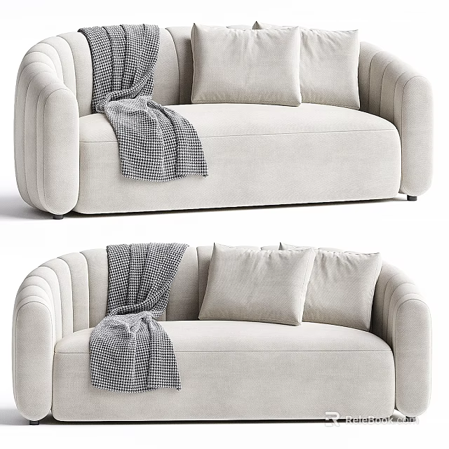 Beige Multi Seat Sofa with Modern Design Plush Cushions and Plaid Blanket for Living Room 3d model 