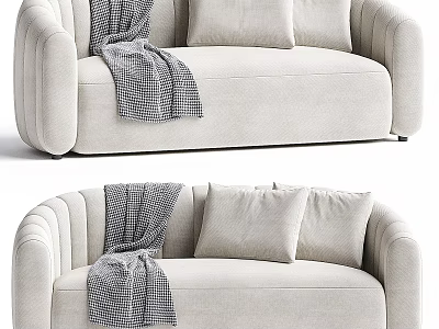 Beige Multi Seat Sofa with Modern Design Plush Cushions and Plaid Blanket for Living Room 3d model