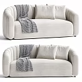 Beige Multi Seat Sofa with Modern Design Plush Cushions and Plaid Blanket for Living Room