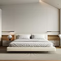 Modern Minimalist Bedroom With White Bed Wooden Accents And Floor To Ceiling Windows