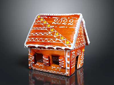 Decorative Gingerbread House With 2022 And White Icing Decoration In Classic Shape 3d model
