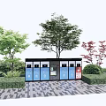 Public Facility Modern Waste Sorting Station With Multiple Bins Green Trees And Paved Pathway 3d model