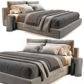 Modern Double Bed With Upholstered Headboard Soft Blankets Pillows And Nightstand