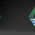 Two Green Geometric Structures With Colorful Lights And Internal Patterns 3d model