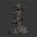Elf Female Warrior Sculpture with Dynamic Leaping Pose Holding Sword on Rock Base 3d model