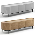 Contemporary TV Stand With Wooden Gray Finish Vertical Slats And Black Slim Legs