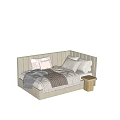 Soft Upholstered Kids Bed With Plush Pillows Cozy Blankets And Wooden Side Table