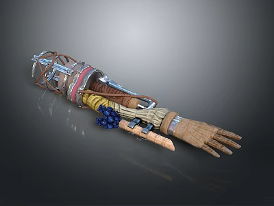 Detailed Game Movie Character Mechanical Arm With Metal Structure Wires And Blue Components 3d model