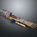 Detailed Game Movie Character Mechanical Arm With Metal Structure Wires And Blue Components