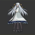 Anime Style Character Design With Long White Hair Blue Dress And Yellow Accents