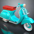 Light Blue Classic Scooter With Red Seat Front Rack And White Rims