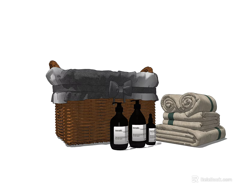 Woven Storage Basket with Folded Towels and Bath Toiletries for Bathroom Organization 3d model 