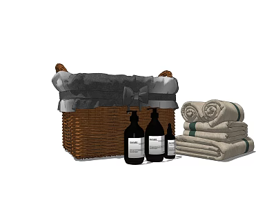 Woven Storage Basket with Folded Towels and Bath Toiletries for Bathroom Organization 3d model