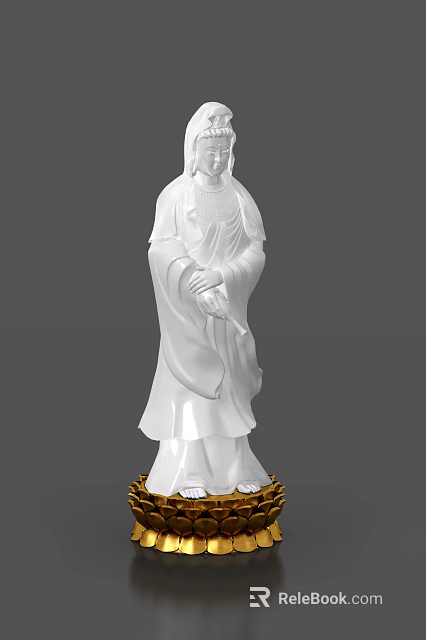 Exquisite White Marble Female Sculpture with Flowing Robes and Crossed Hands 3d model 