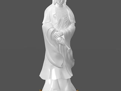 Exquisite White Marble Female Sculpture with Flowing Robes and Crossed Hands 3d model