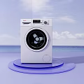 White Modern Washing Machine With Digital Display And Control Knob On Blue Platform 3d model