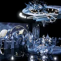 Luxurious Banquet Hall With Starry Theme Backdrop Decorative Chandeliers And Flower Walkway