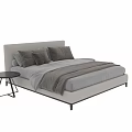 Comfortable Double Bed Interior With Brown Pillows Soft Gray Sheets And Minimalist Headboard 3d model