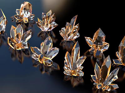 Crystal Decorative Ornament Set With Sparkling Flower Leaf Design For Home Decor 3d model