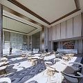 Modern Luxury Sales Office Spacious Lobby With Marble Tables Chandeliers Artwork And Natural Light