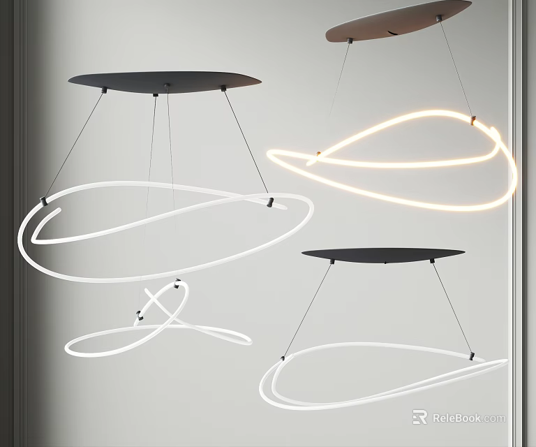 Modern Chandelier Designs with Circular LED Lights and Sleek Hanging Structures 3d model 