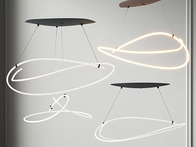 Modern Chandelier Designs with Circular LED Lights and Sleek Hanging Structures 3d model