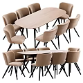 Modern Dining Table Set With Oval And Round Tables Beige Blue Chairs Black Legs