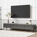 Modern TV Stand With Wall Mounted TV Decorative Plants And Floor Lamp