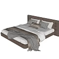 Modern Style Double Bed With Brown Leather Headboard White Sheets And Patterned Pillows 3d model