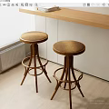 Minimalist Interior With Wooden Bar Counter And Two Round Bar Stools