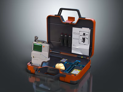 Portable Orange Toolbox With Green Screen Device Silver Bottles Instruction Manual And Yellow Component 3d model