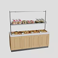 Food Display Shelf with Wooden Cabinet and Upper Racks for Pastries and Breads