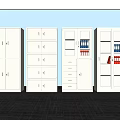 White Storage Cabinets Featuring Multiple Units Various Designs Glass Doors Drawers And Blue Red Folders