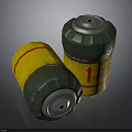 Two Cylindrical Military Weapon Devices With Yellow Green Bodies Red Markings And Metal Caps