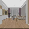 Modern Hospital Room Interior With Wooden Bed Nightstand TV And Purple Curtains