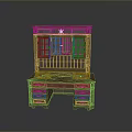 Traditional Wooden Writing Desk With Hutch Glass Door Cabinets And Drawers Design