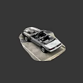 Burned Silver Convertible Car With Damaged Front And Rust On Ground 3d model