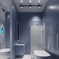 AOJIN Brand Exhibition Display With Blue Panel And Logo In Modern Space