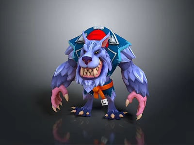 Game Movie Character Wolf Like Blue Fur Red Ears Blue Outfit Orange Belt Pink Claws 3d model
