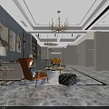 Elegant Modern Living And Dining Room Interior With Chandelier Wine Rack Sofa And Dining Table